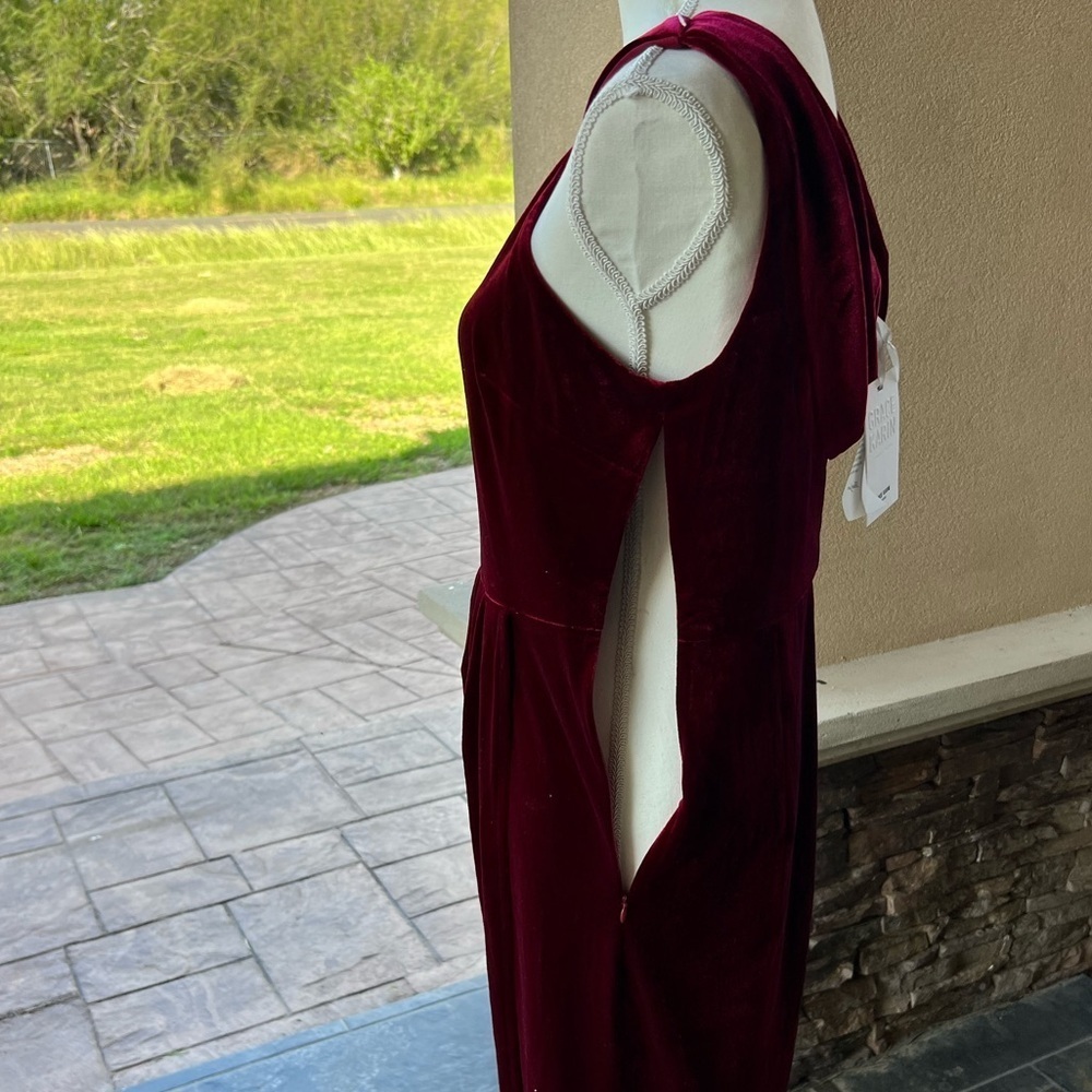 Grace Karin Velvet Burgundy Midi Dress. Courdary stretchy material. - Picture 7 of 12